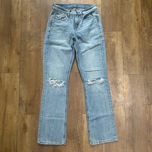 American Eagle 90s Bootcut Jeans Distressed Light Wash High Rise Long Size 2